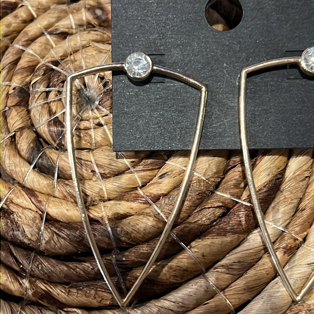 3/$18 Bebe Triangular Gold Pierced Earrings - New - Lot 1028 - Approx. 3” Long - Picture 3 of 4